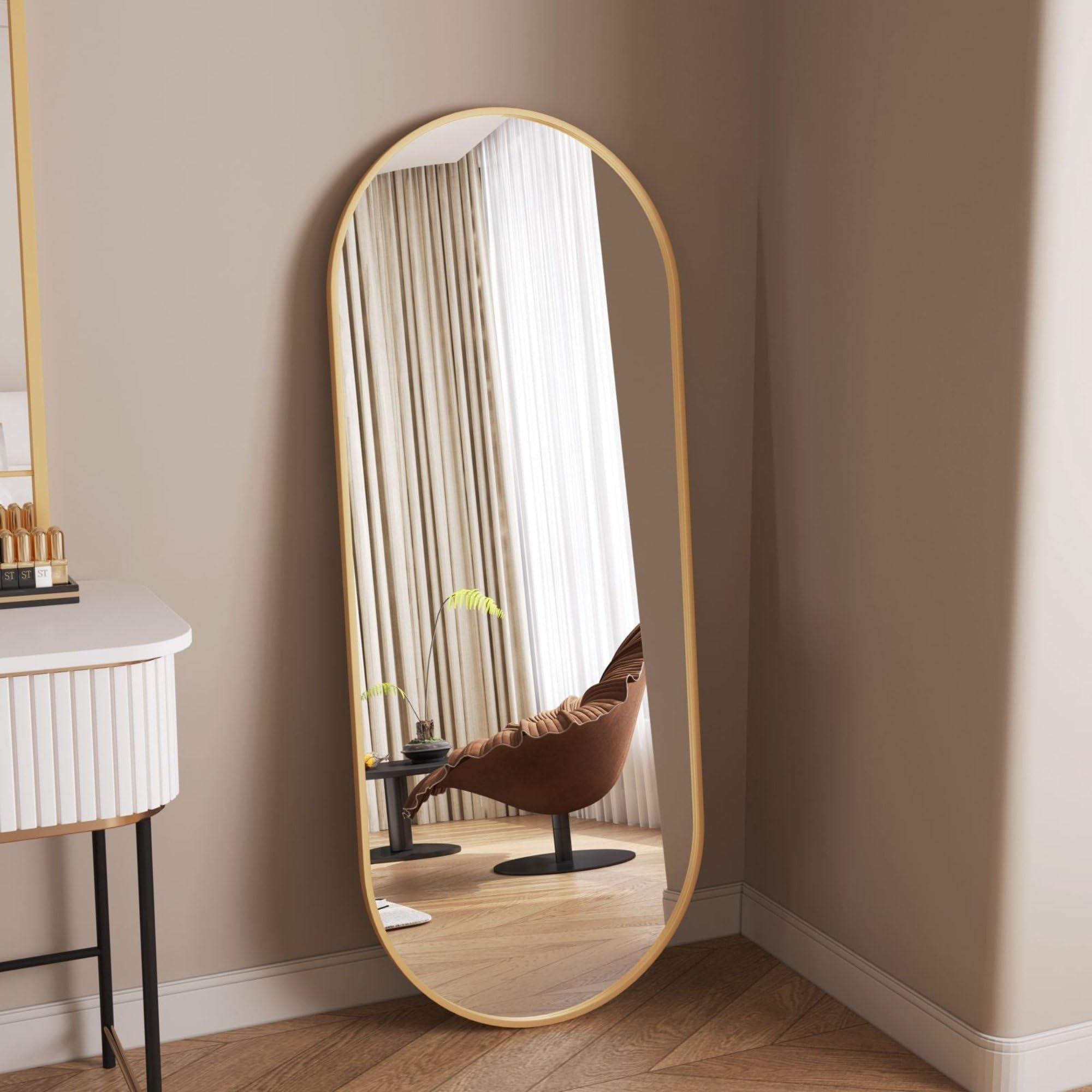 Jobu | Gold – 120x40cm Double Arched Full Length Wall Mirror – Modern Vertical or Horizontal Hallway or Entry Mirror | Emi