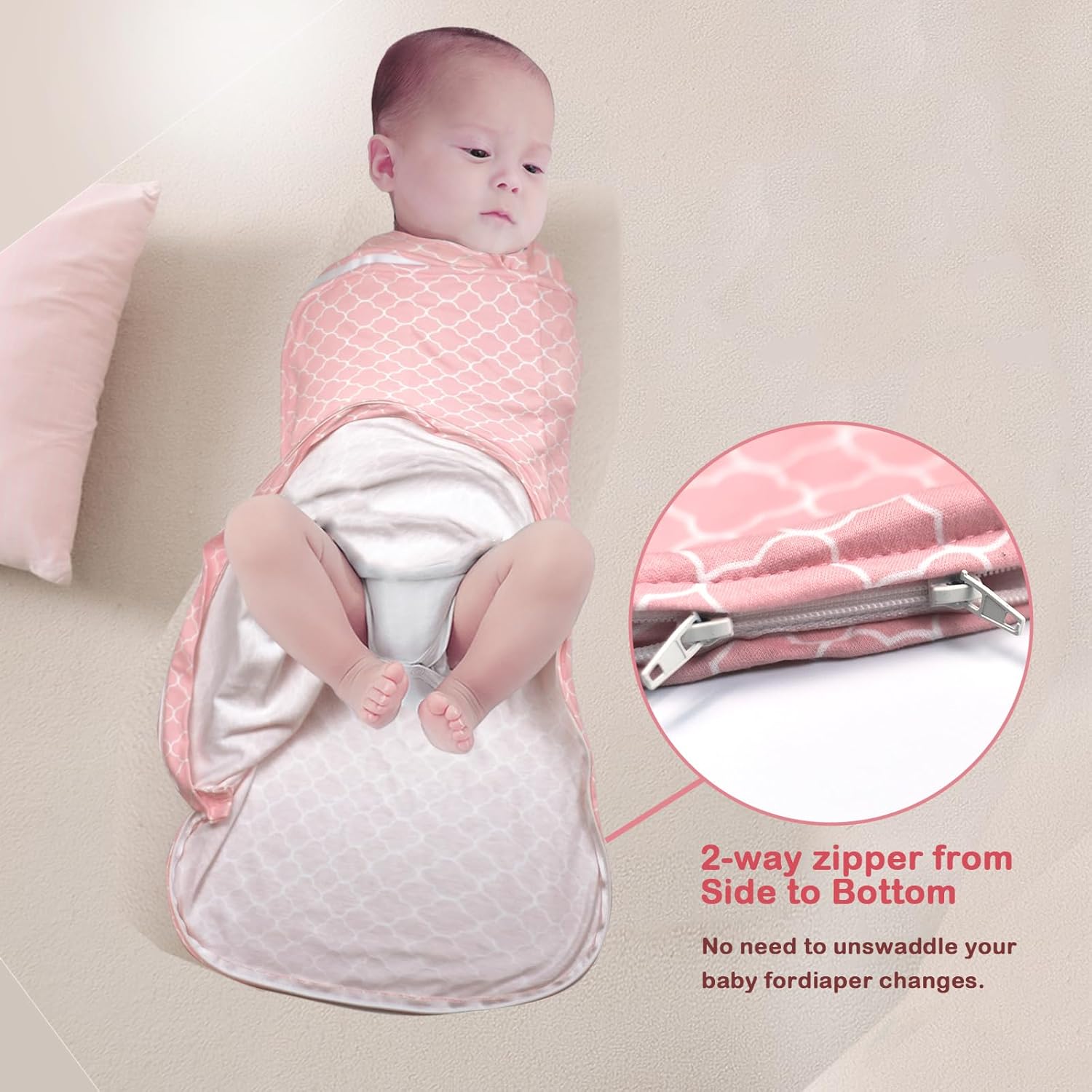 Baby Sleep Sack Swaddle,Swaddles 3-6 Months,3-Way Adjustable Wearable Transition Blanket Girl,100% Cotton,TOG 1.0(Pink) - Image 2