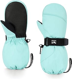 HIGHCAMP Kids Winter Gloves Waterproof Mittens for Toddler Children Snow Out Long Cuff with Stay-on Strap, S (3-5 Y)