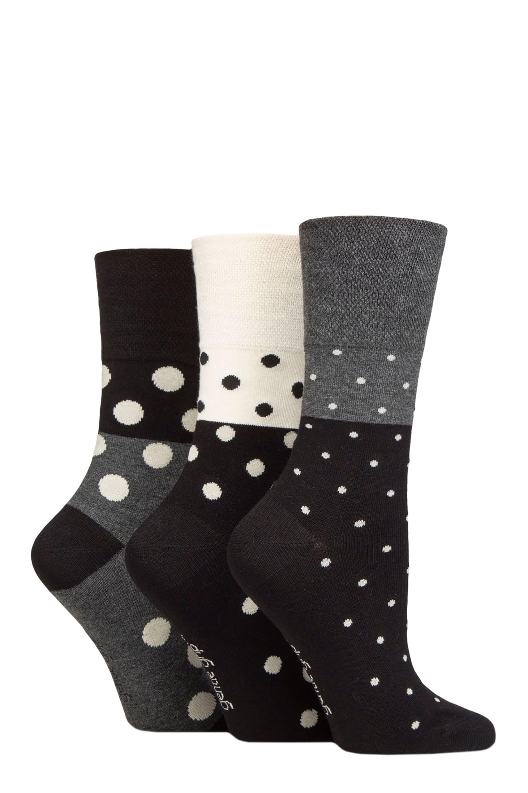 SOCK SHOP GENTLE GRIPGentle Grip SOCKSHOP Ladies Soft Top Patterned and Striped Soft Breathable Bamboo Socks in a Multipack of 3 Mono Spots 4-8 SOLRM