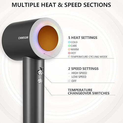 Miniatura 5 de Secador de pelo, secador iónico de alta velocidad, secado rápido 5X, 2 mil millones de iones negativos, bajo ruido, 160000 RPM, secador compacto con