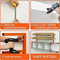 Vista 4 de Estante de almacenamiento de madera para montaje en pared, organizador de madera de metal resistente con 3 niveles, cada estante soporta hasta 200