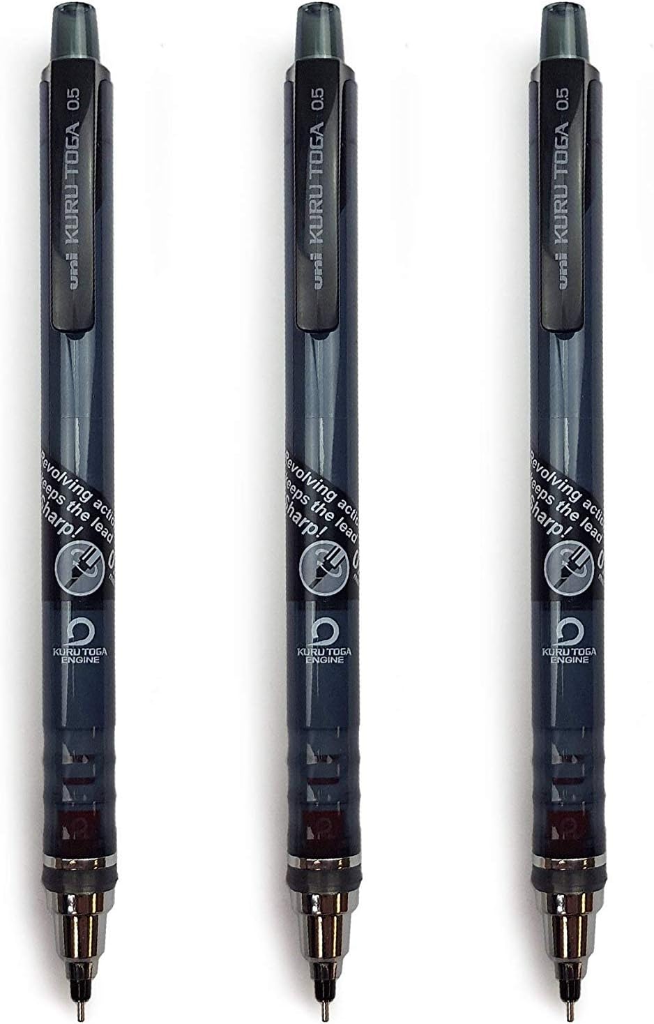 3 x UNI-BALL SELF SHARPENING MECHANICAL PENCIL - 0.5mm - Smoke Barrel