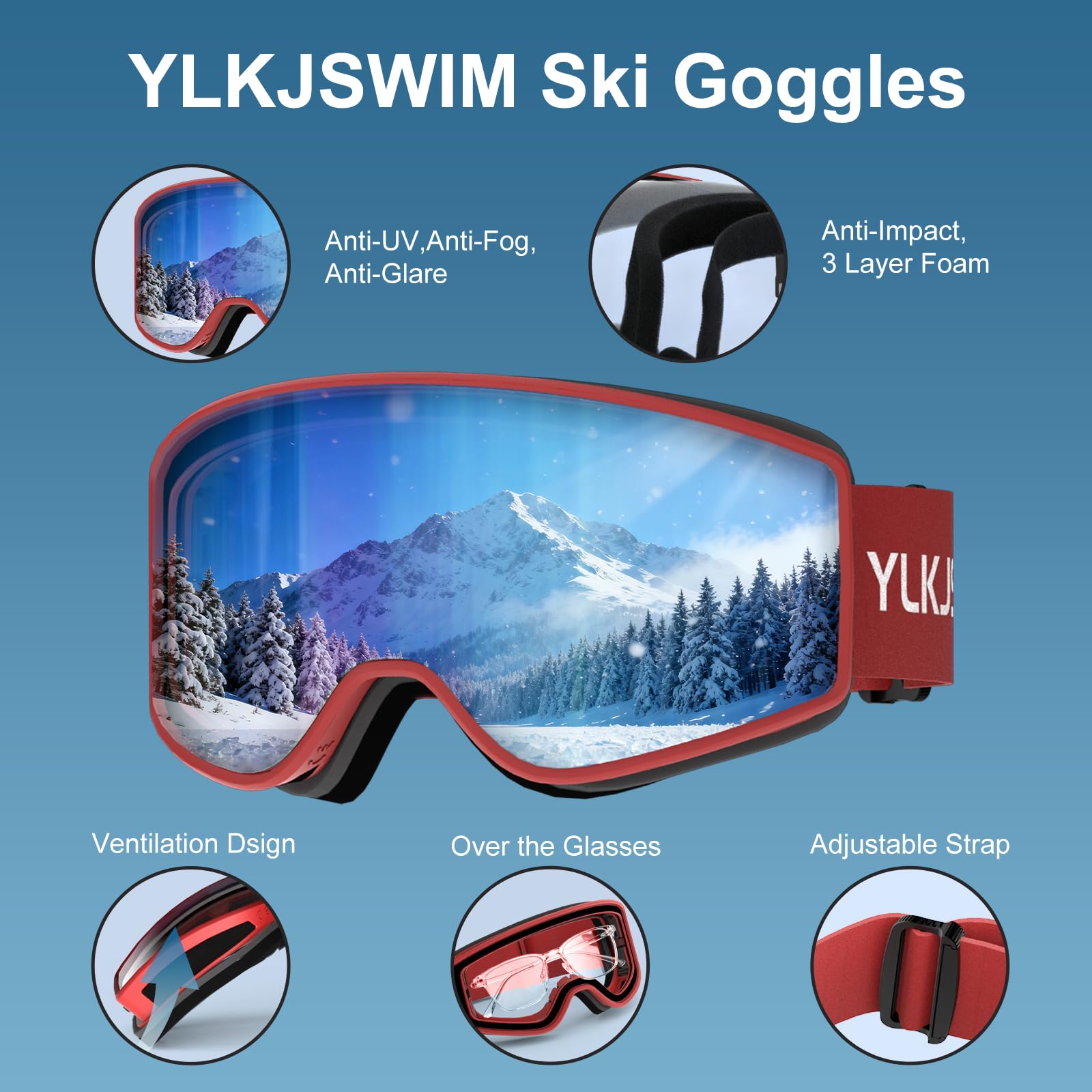 Lunettes de ski pour enfants, verres double couche, anti-buée et anti-rayures, protection 100 % UV, lunettes de planche à neige pour garçons et filles, motoneige, parachutisme, traîneau à
