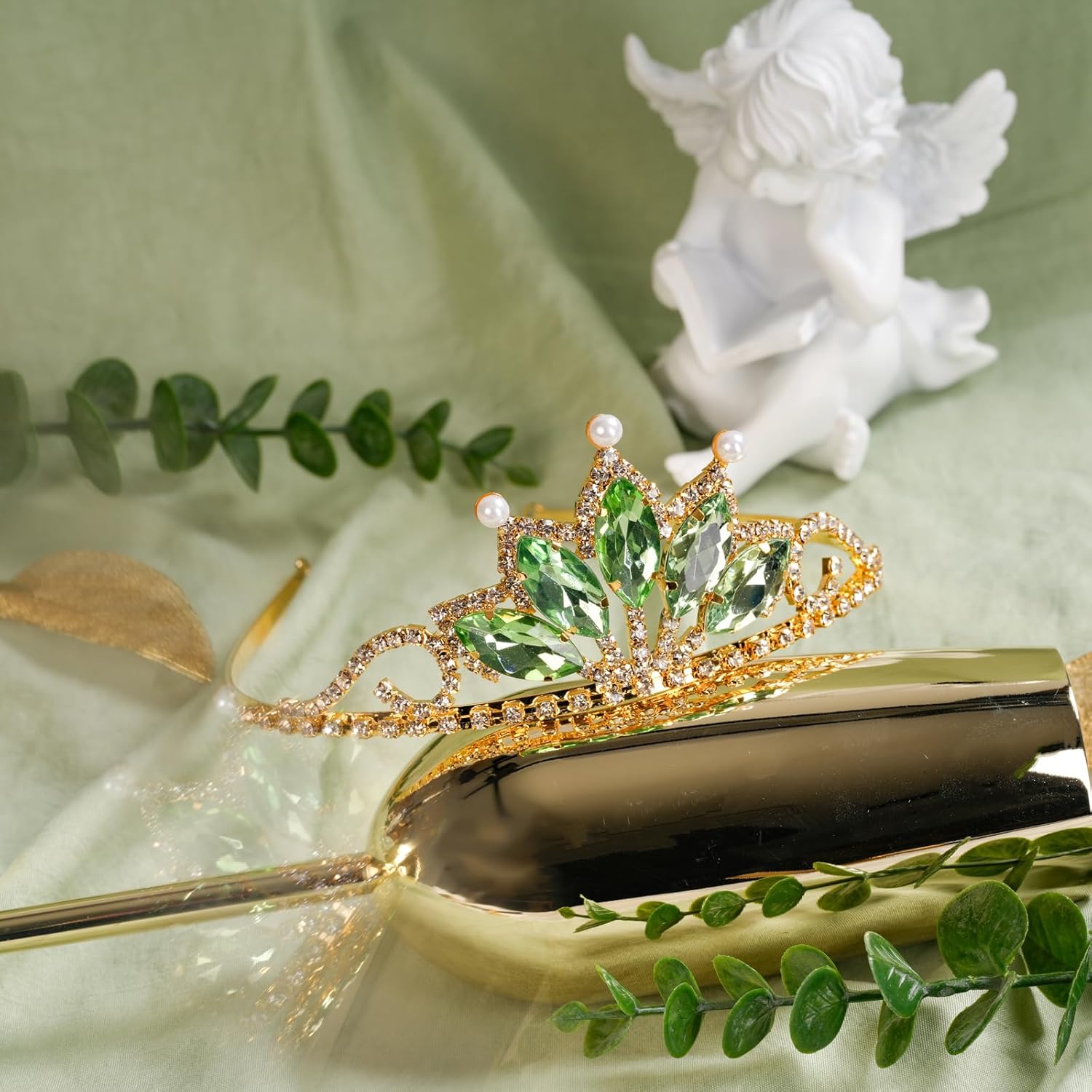 Princess Tiana Tiaras and Necklace for Women Green Princess Tiana Crown Birthday Halloween Party Princess Tiana Accessories - Image 5