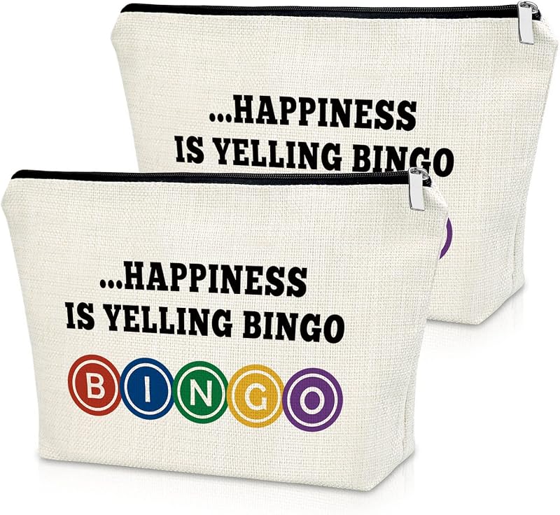 Sazuwu Necessaire de maquiagem com estampa de bingo, bege, pacote com 2