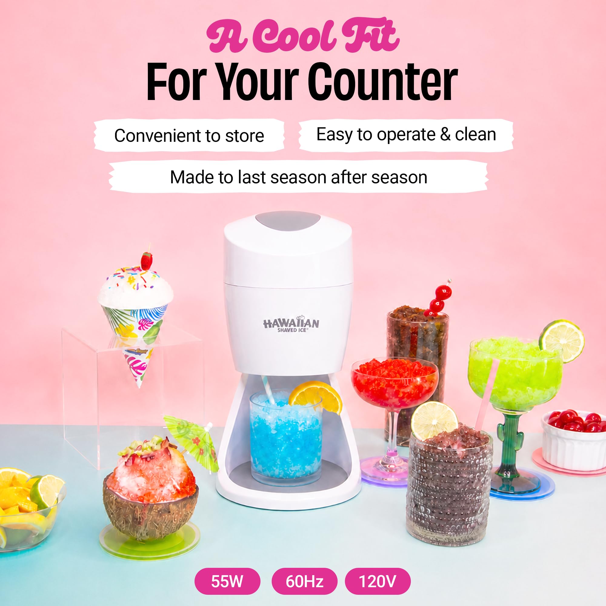 Hawaiian Shaved Ice S900A Snow Cone and Shaved Ice Machine with 2 Reusable Plastic Ice Mold Cups Non-slip Mat Instruction Manual 120V White | Electric Snowcone Icy Drinks and Slushie Maker wi product thumbnail 5