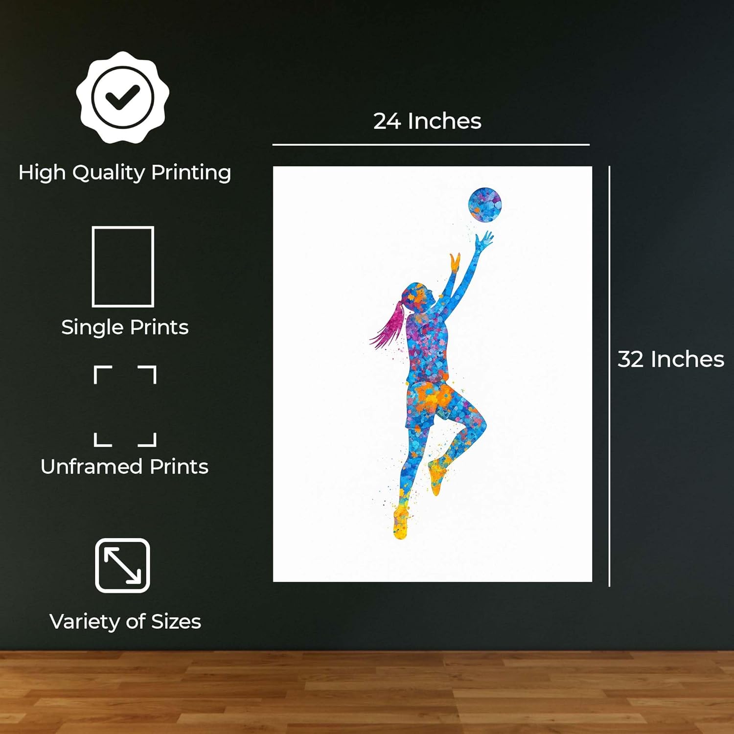 InkFlow Posters Paintmash Volleyball Poster - Vibrant Abstract Art Print Featuring Volleyball Theme, Modern Wall Decor for Sports Fans, Players, or Coaches, Perfect Idea - 24x32 Unframed Canvas Print