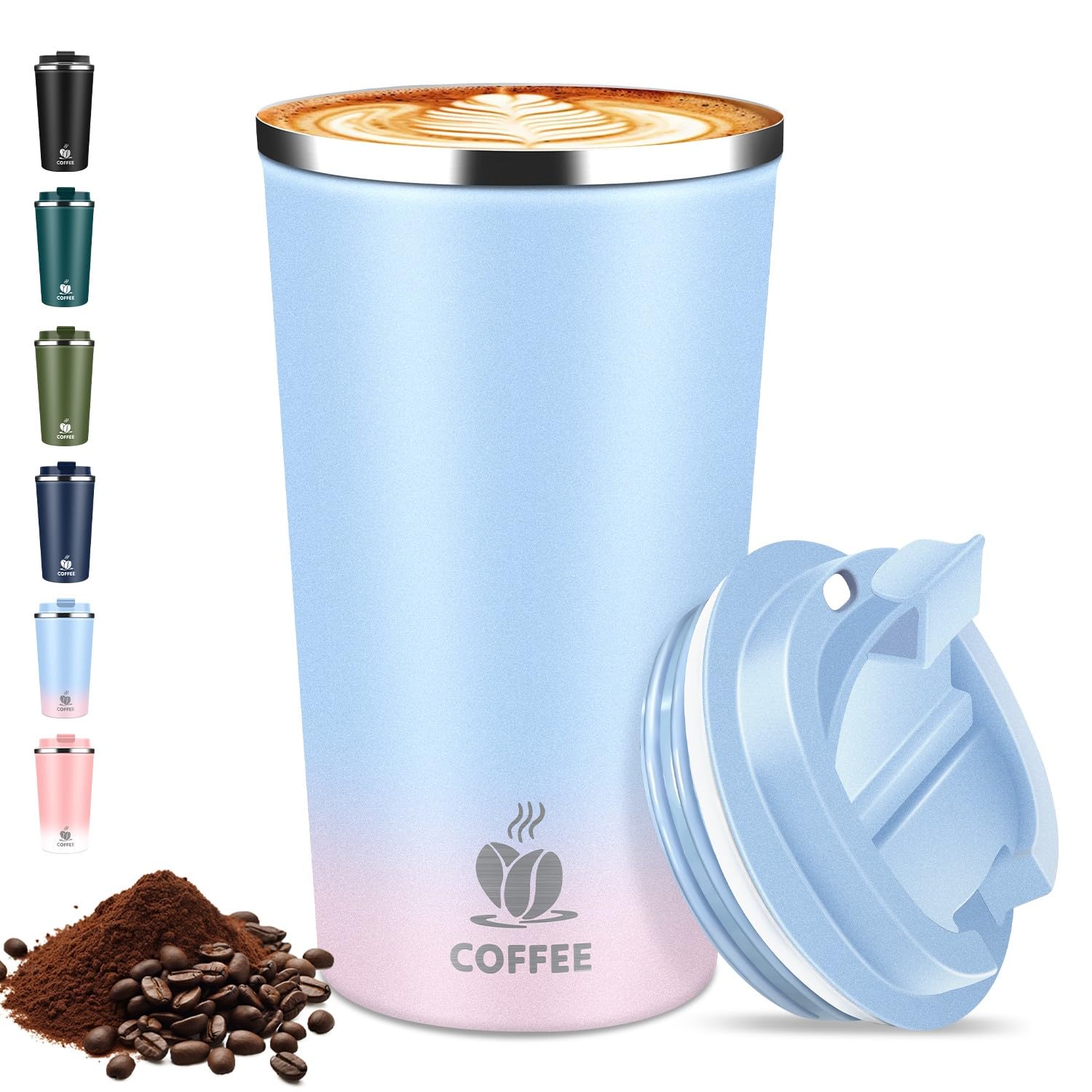 Thermobecher Kaffeebecher to Go - mit Deckel, 510ml Isolierbecher Edelstahl Travel Mug, Auslaufsicherer Thermo Becher für Heiße & Kalte Getränke, Reisebecher für Auto, Büro, Reise