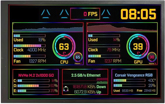 VSDISPLAY 10.1 Inch 1280x800 Computer Temp LCD Monitor PC Case Screen Display Supports Theme Editor DIY Dynamic Image Picture Wallpaper Monitoring RAM CPU GPU Data,Black