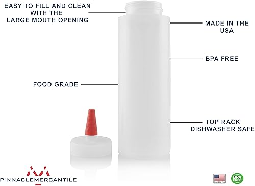 Miniatura 3 de Pinnacle Mercantile Paquete de 3 botellas exprimibles de condimentos de 8 onzas, tapa roja, suaves para glaseado, salsa de tomate, glaseado