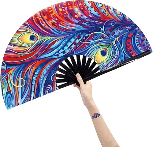 Miniatura 14 de Amajiji Abanicos plegables grandes para bailar en línea, gran abanico de golpes para botas en el suelo, baile, fiesta, decoración, festival (ola Ola