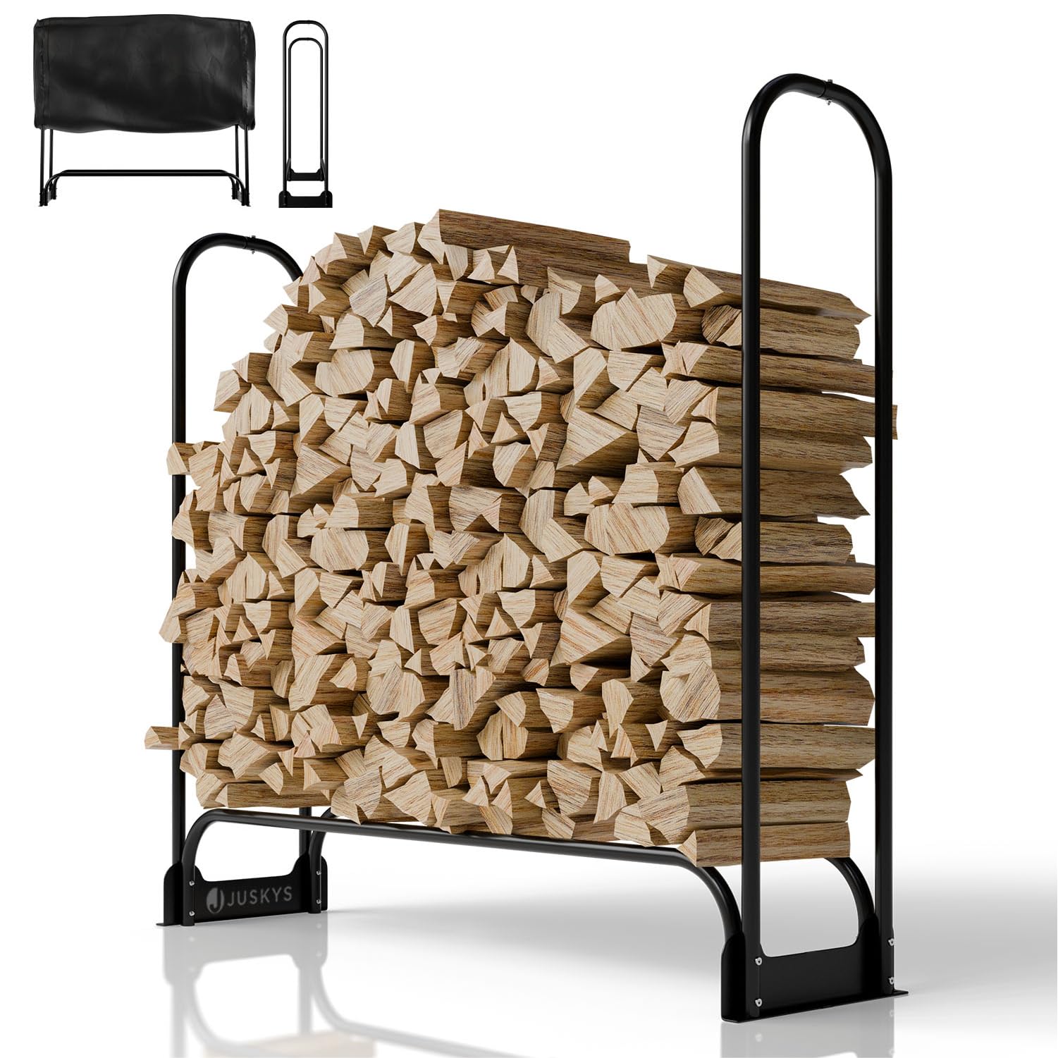Juskys portalegna M 130x117x36 cm – nero, struttura in acciaio con telo Oxford, porta legna per esterno & terrazzo, portata 200 kg