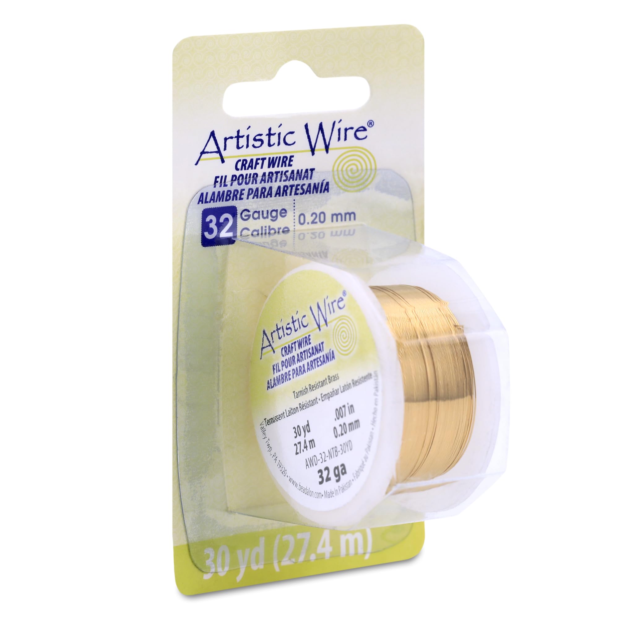 Artistic Wire 32 Gauge Tarnish Resistant Brass Craft Jewelry Wrapping Wire, Gold Color, 30 yd