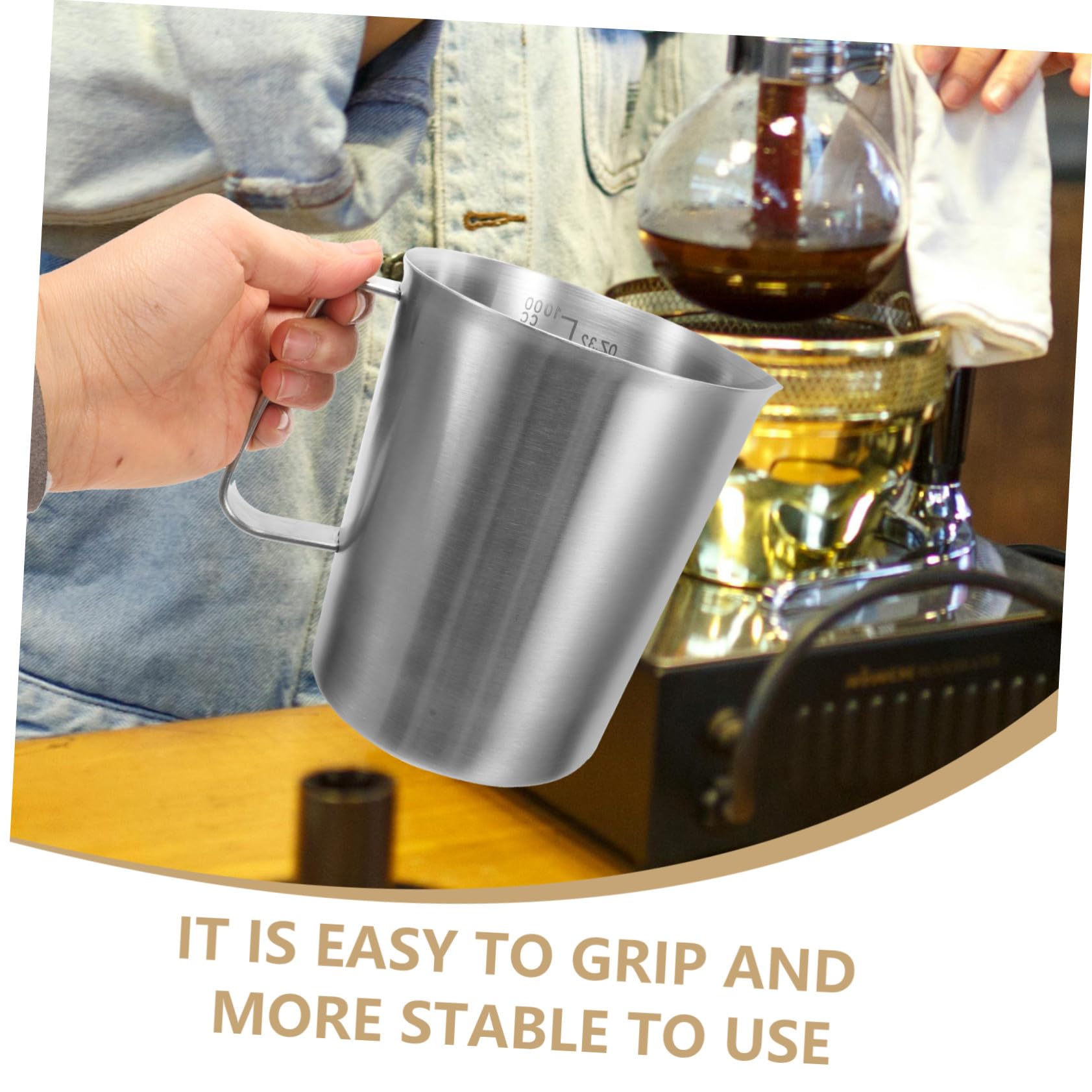 NOLITOY Jarra Taza Medidora para Espumar Leche de Acero Inoxidable Capacidad de 1000ml Asa y Pico Antigoteo Adecuado para Hacer Latte Art y Espresso