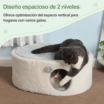 GUUSII HOME Elevated Cat Bed for Indoor Cats Enclosed Kitty House Large Raised Pet Hammock Rabbit Hideaway Cave Fluffy Puppy Kennel with Washable Cover Plush Cushion Easy Assembly 60 * 45 * 27cm