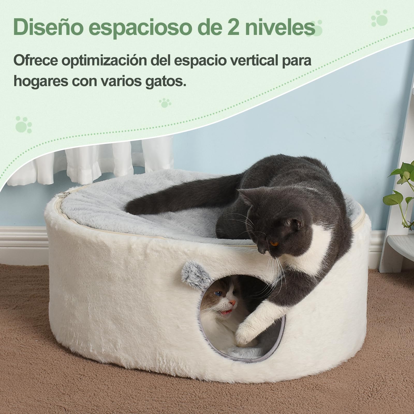 GUUSII HOME Elevado Cama para Gato Grande Gatos Cueva Gatito Casa Interior Conejo Caseta Perro Pequeño Cuna Cerrado Mascota Casita con Funda Lavable Cojín de Felpa Fácil Montaje 60 * 45 * 27cm