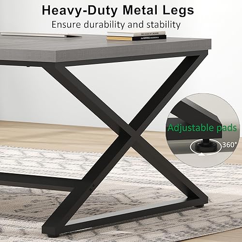 Miniatura 29 de IBF Escritorio grande para computadora negro, escritorio de escritura de 70.8 pulgadas de largo para oficina en casa, escritorio de estudio Roble