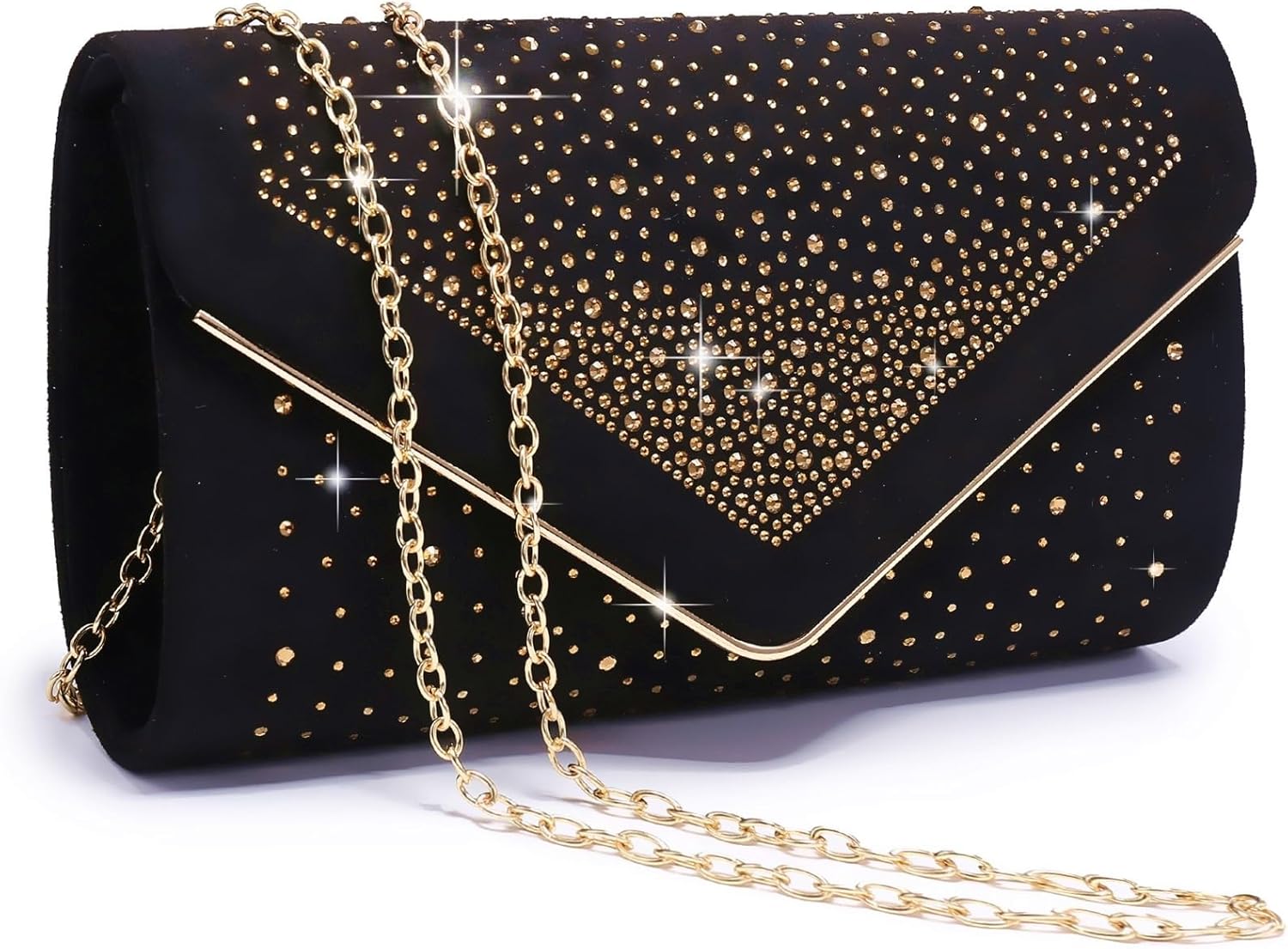 Dasein Women Rhinestone Evening Bag Faux Suede Clutch Formal Party Sparkly Purses Cocktail Wedding Handbag