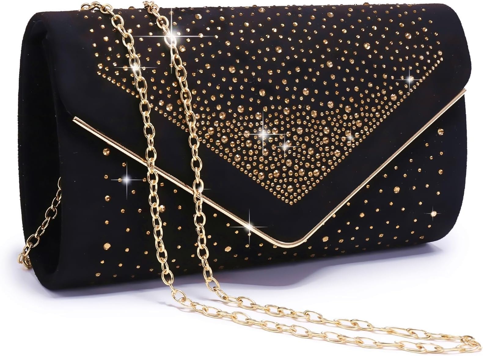 Womens Rhinestone Evening Bag Faux Suede Clutch Sparkly Handbag Purses