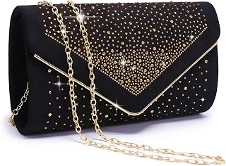 Women Rhinestone Evening Bag Faux Suede Clutch Formal Party Sparkly Purses Cocktail Wedding Handbag