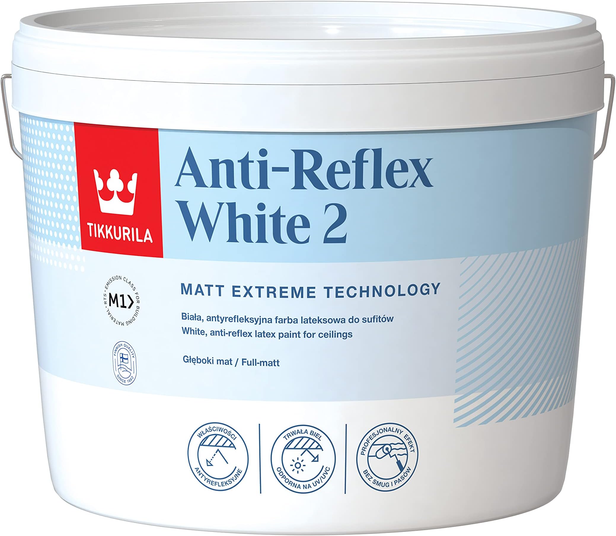 TIKKURILAAnti Reflex 2 - Flat Matt, High-Opacity, Ceiling Paint - Zero Flash - 10 Litres