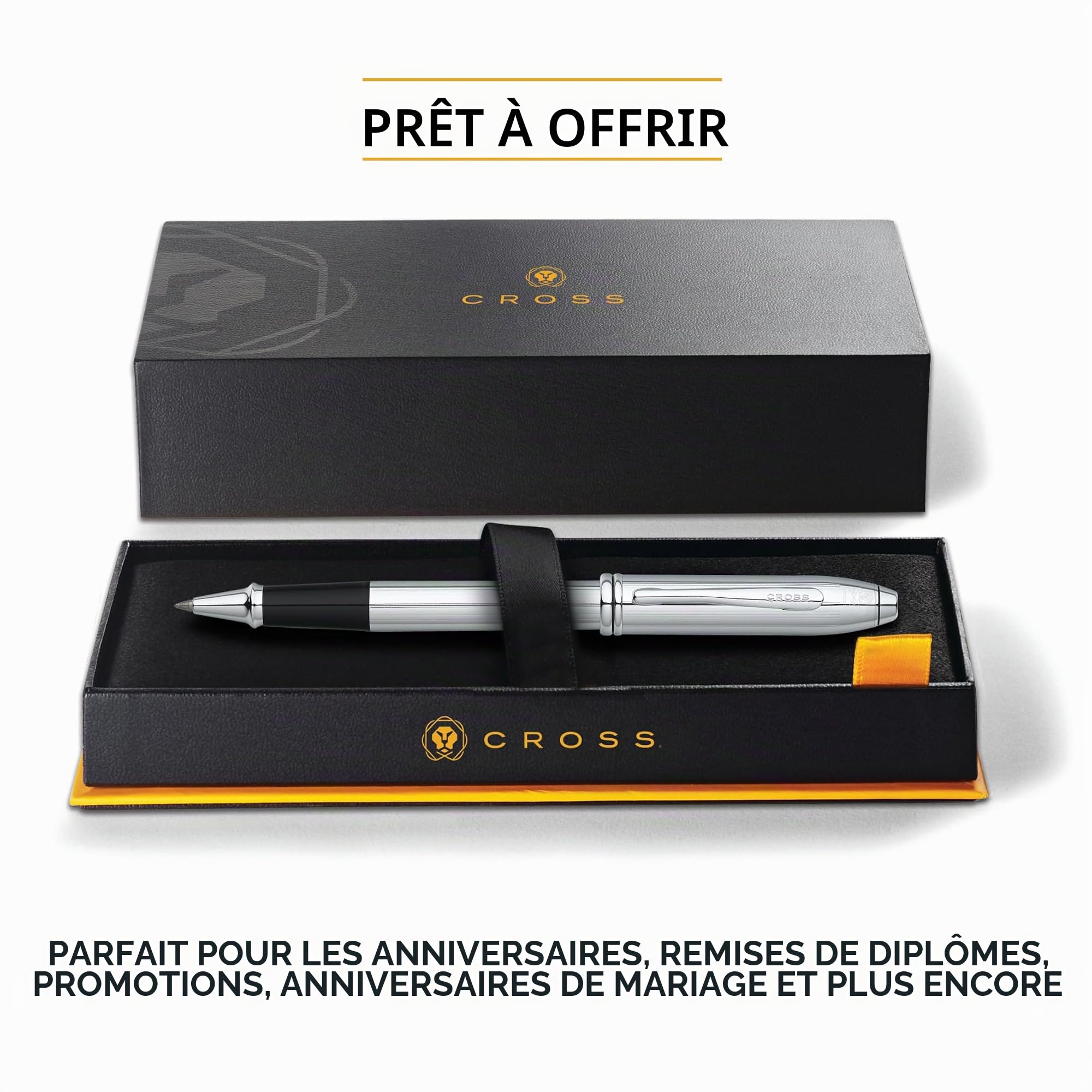 CROSS Townsend chrome poli - Roller noir convertible / stylo rechargeable - Écrin de luxe et recharge roller noire incluse