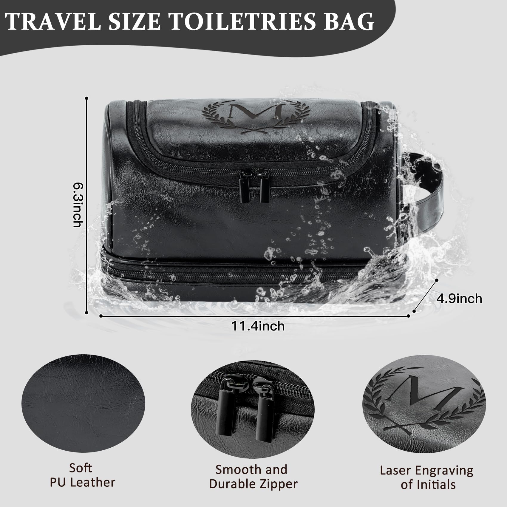 Personalized Initial PU Leather Toiletry Bag for Men