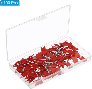 PATIKIL Flag Map Push Pins, 100 Pcs 1 Inch Travel Map Pins with Plastic Head for Cork Bulletin Board, Picture, Map Hanging, Red