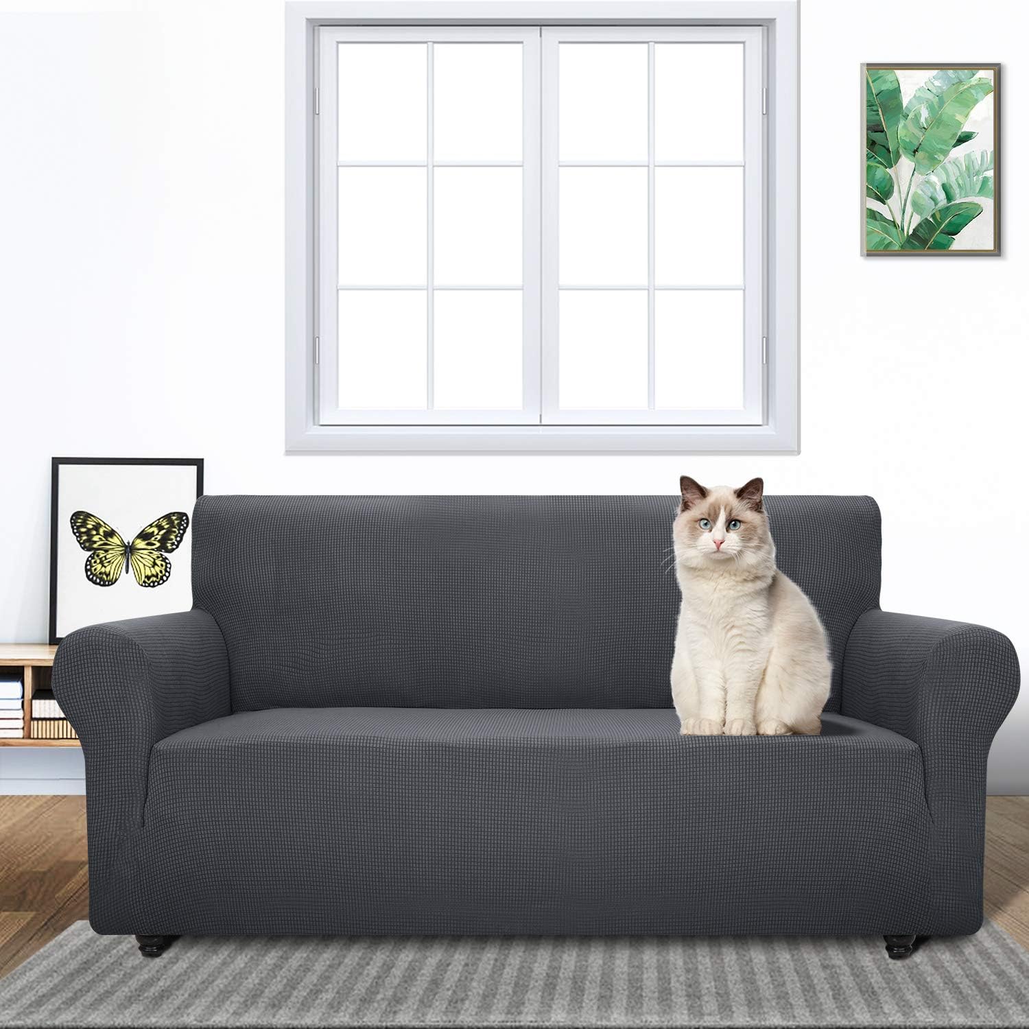 ZNSAYOTX Super Stretch Couch Cover Universal Sofa Covers for Living Room Dogs Pet Friendly Furniture Protector Fitted Spandex Sofa Slipcovers with Anti Slip Foam Sticks (Dark Grey, Sofa) : Home & Kitchen