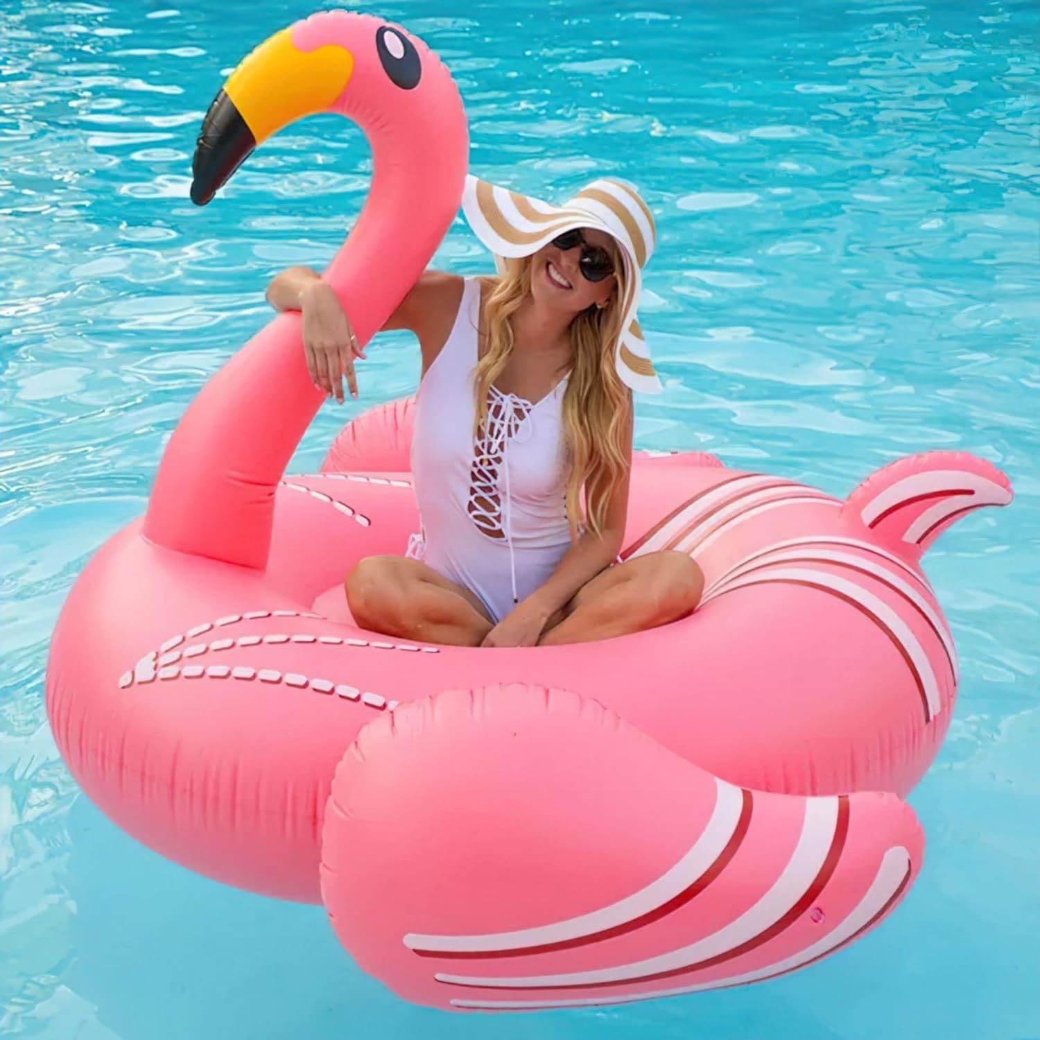 Giant Flamingo Pool Float with UV-Treated Vinyl and Speed Valve