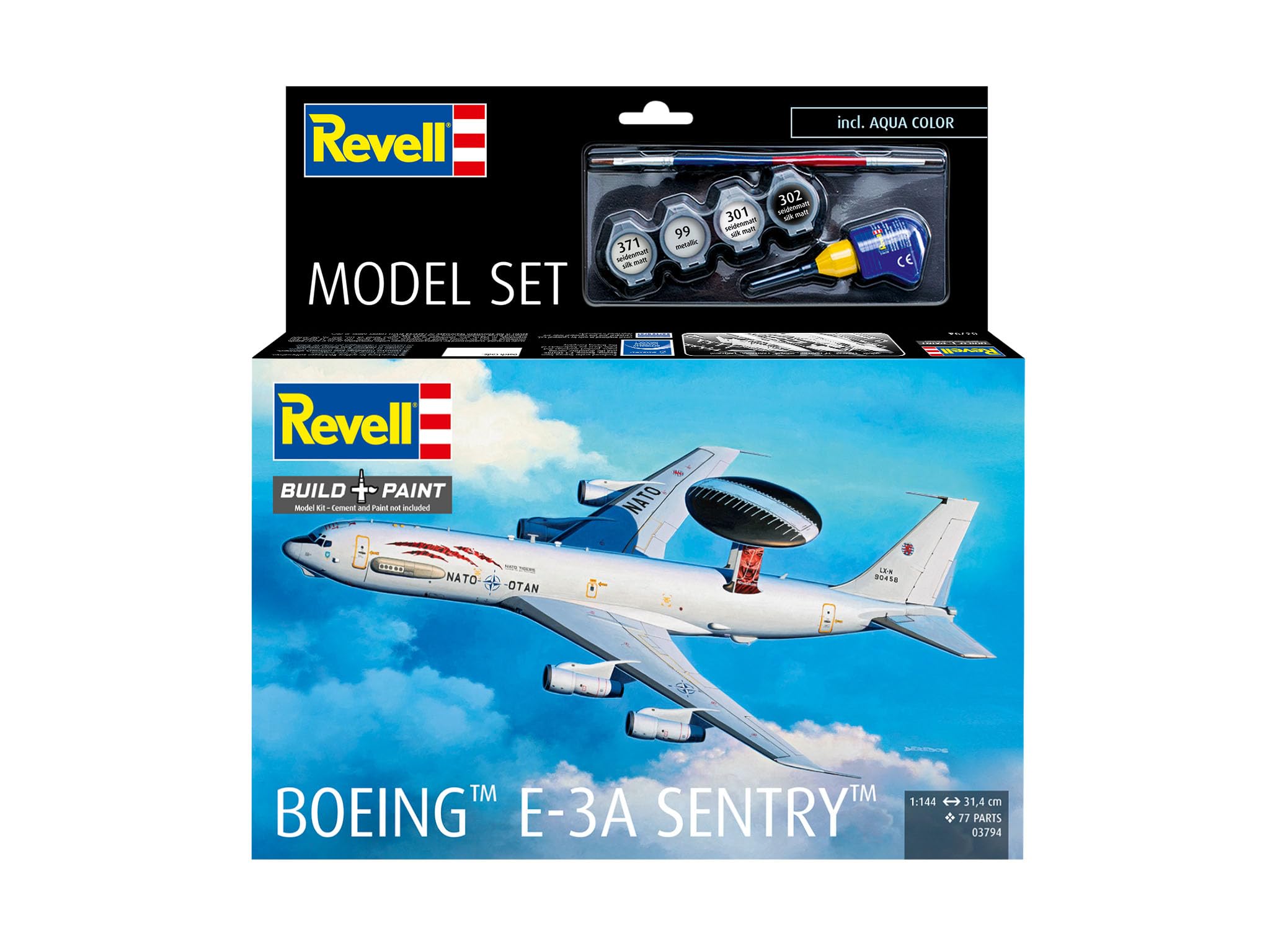 Revell 63794 zestaw modeli Boeing E-3A skala 1:144 niezabudowany/niepomalowany plastikowy model zestaw z akcesoriami