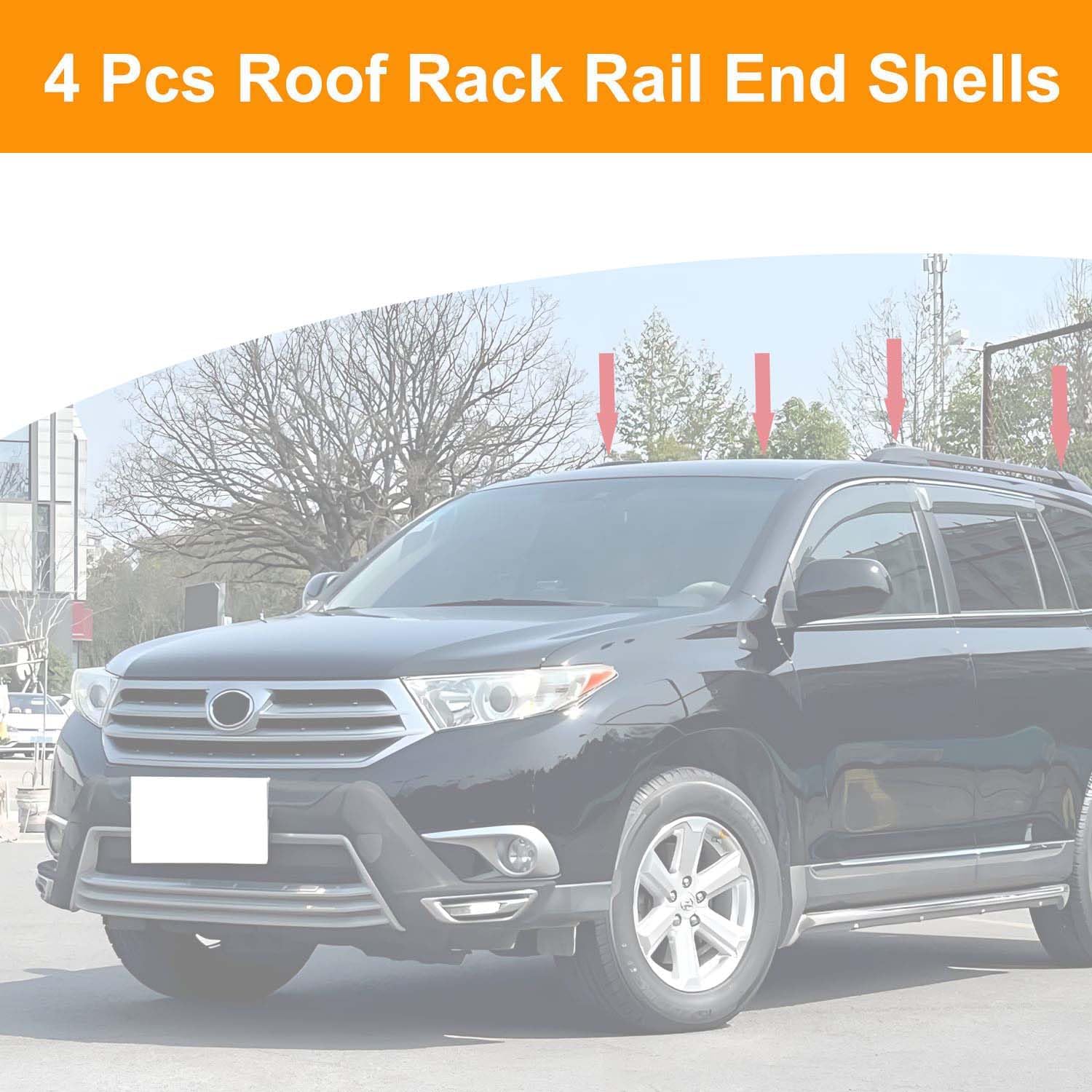 4Pcs Roof Luggage Cargo Rail Rack End Cap Protection Cover Shell Trim Compatible with Toyota Highlander XU20 2001-2007 Roof Rack Cover Rail End Shell Replacement, Black