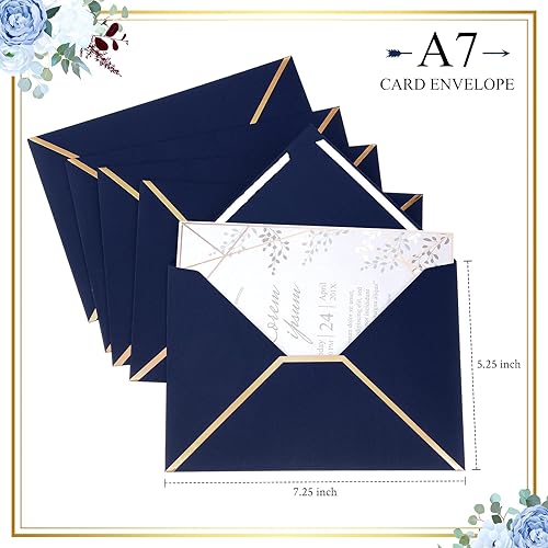 Miniatura 5 de Epakh 100 sobres de invitación de boda A7 de 5 x 7 pulgadas, sobres para invitaciones con borde dorado grueso y autoadhesivo, solapa en V para