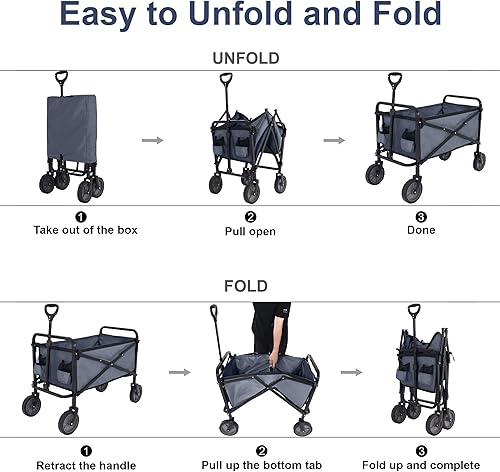 Miniatura 4 de ABCCANOPY Carro plegable plegable para uso general, para jardín, compras, camping, gris oscuro