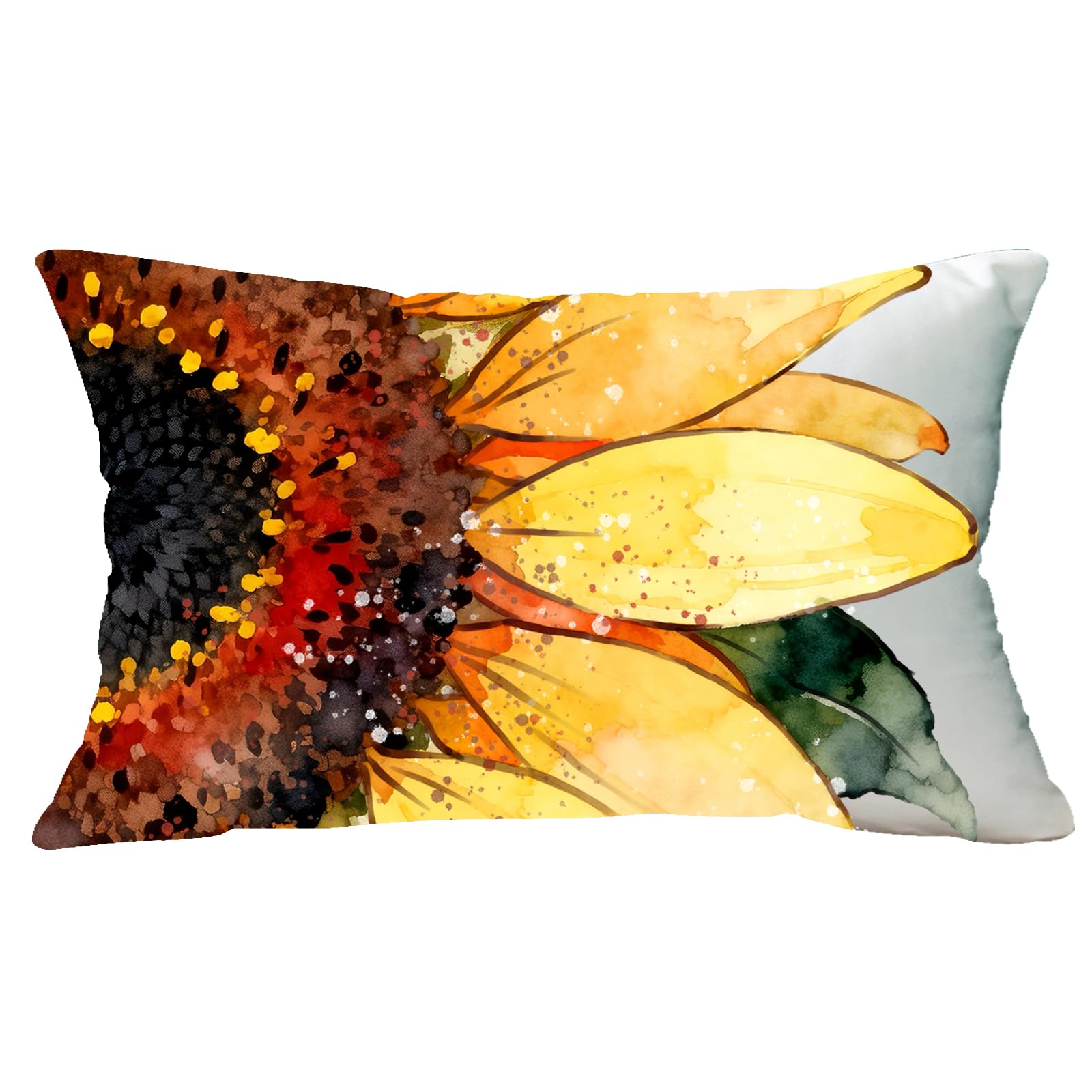 Ramirar Ink Painting Watercolor Yellow Sunflower Summer Decorative Soft White Velvet Lumbar Throw Pillow Cover Case Home Living Room Bed Sofa Car Rectangular 12 x 20 Inches-picture-24