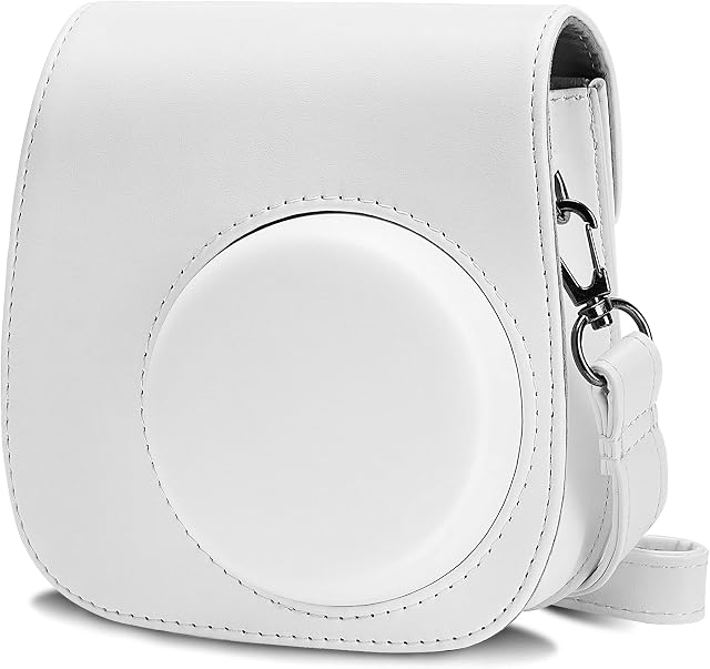 Cpano PU Leather Camera Case Compatible with Instax Mini 11 Instant Camera with Adjustable Strap and Pocket (White)