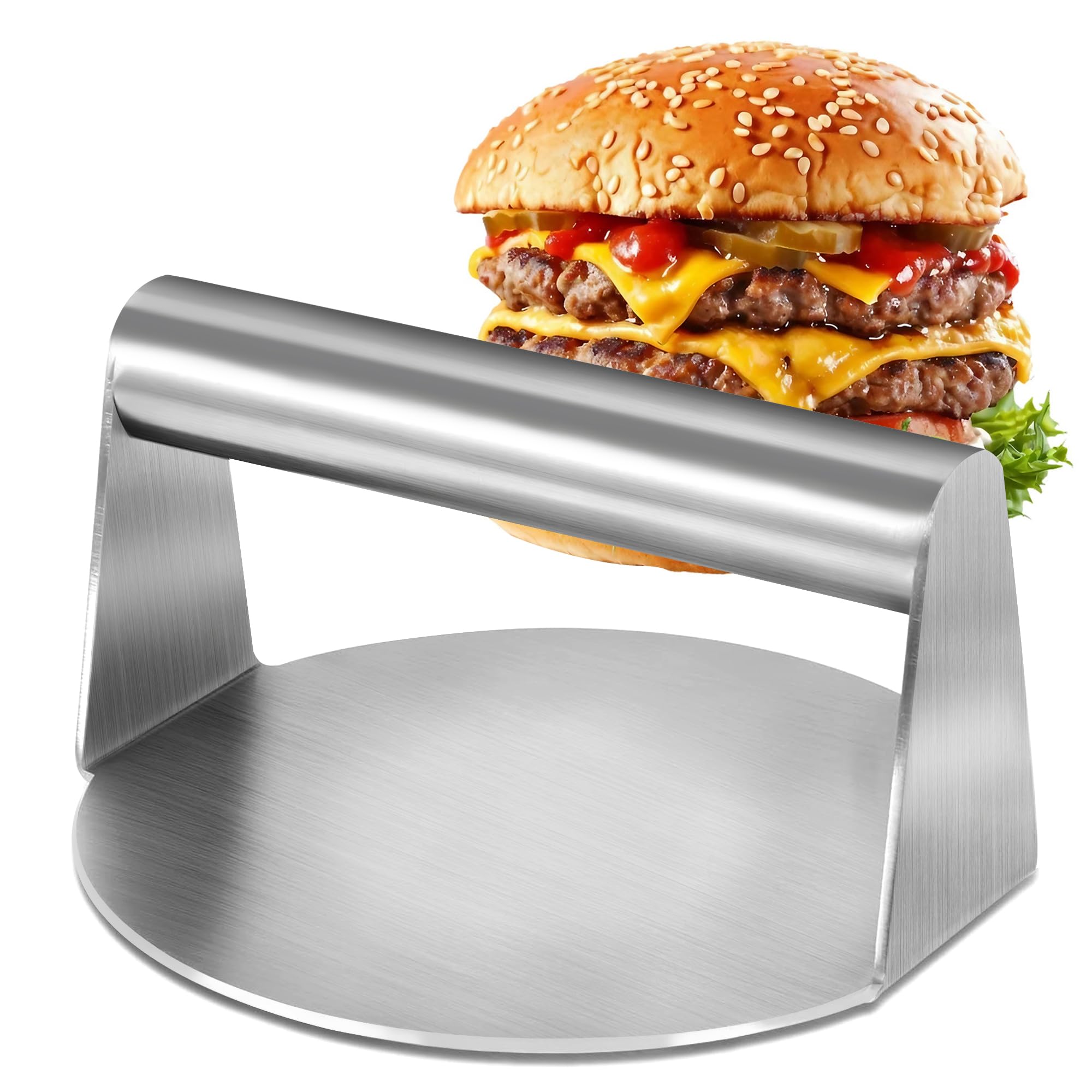 Pressa per Hamburger in Acciaio Inossidabile, Smash Burger Press, 5,5 Pollici Rotonda Professionale Smasher Antiaderente, per Piastra Piatta Griglia, Bistecche, Panini, Barbecue