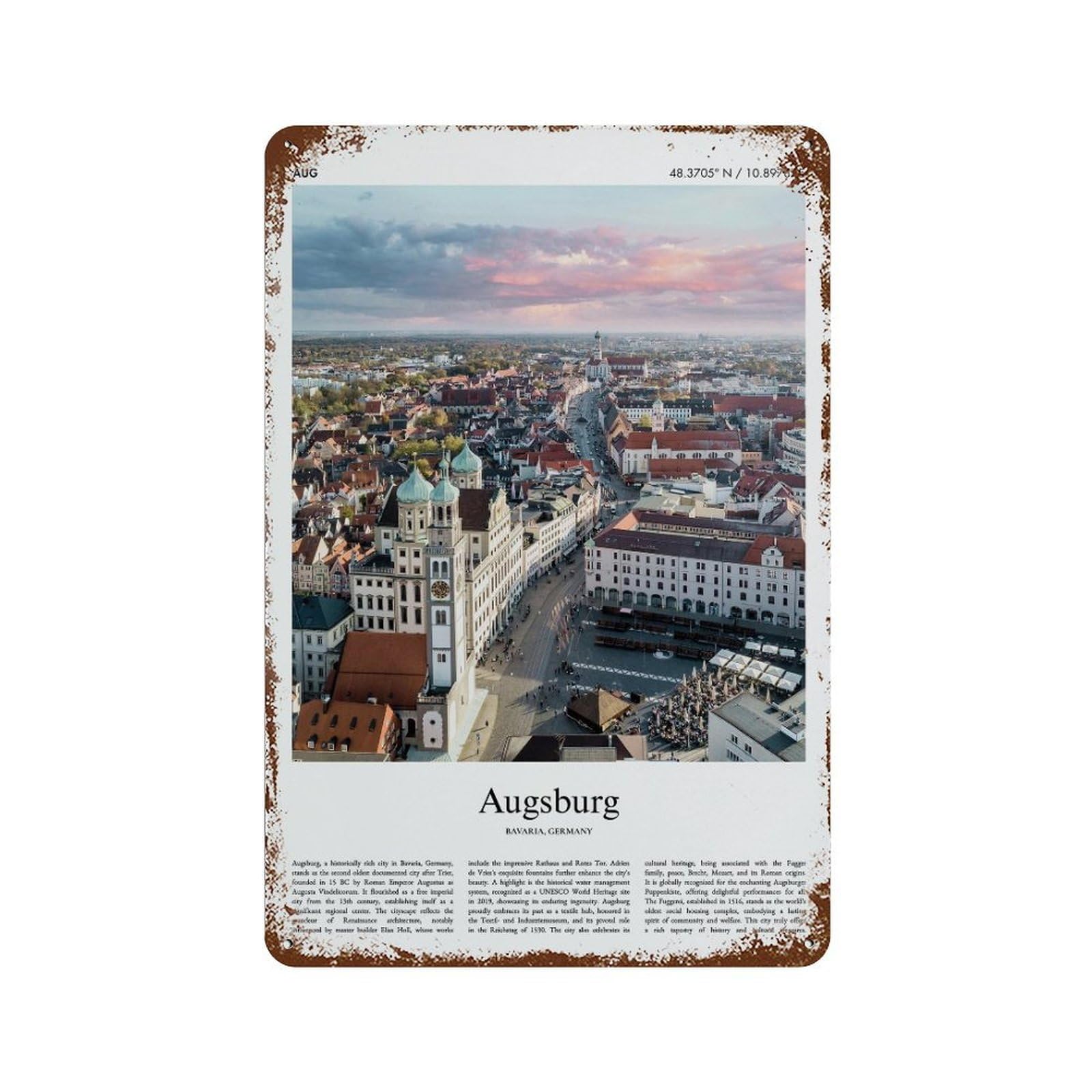xiaoxiaoshen Augsburg Bavaria, Germany City Scenery Wall Decor Art Metal Tin Poster Modern Home Decor Art Home Bar Shop Decorations Vintage Sign 30x20cm