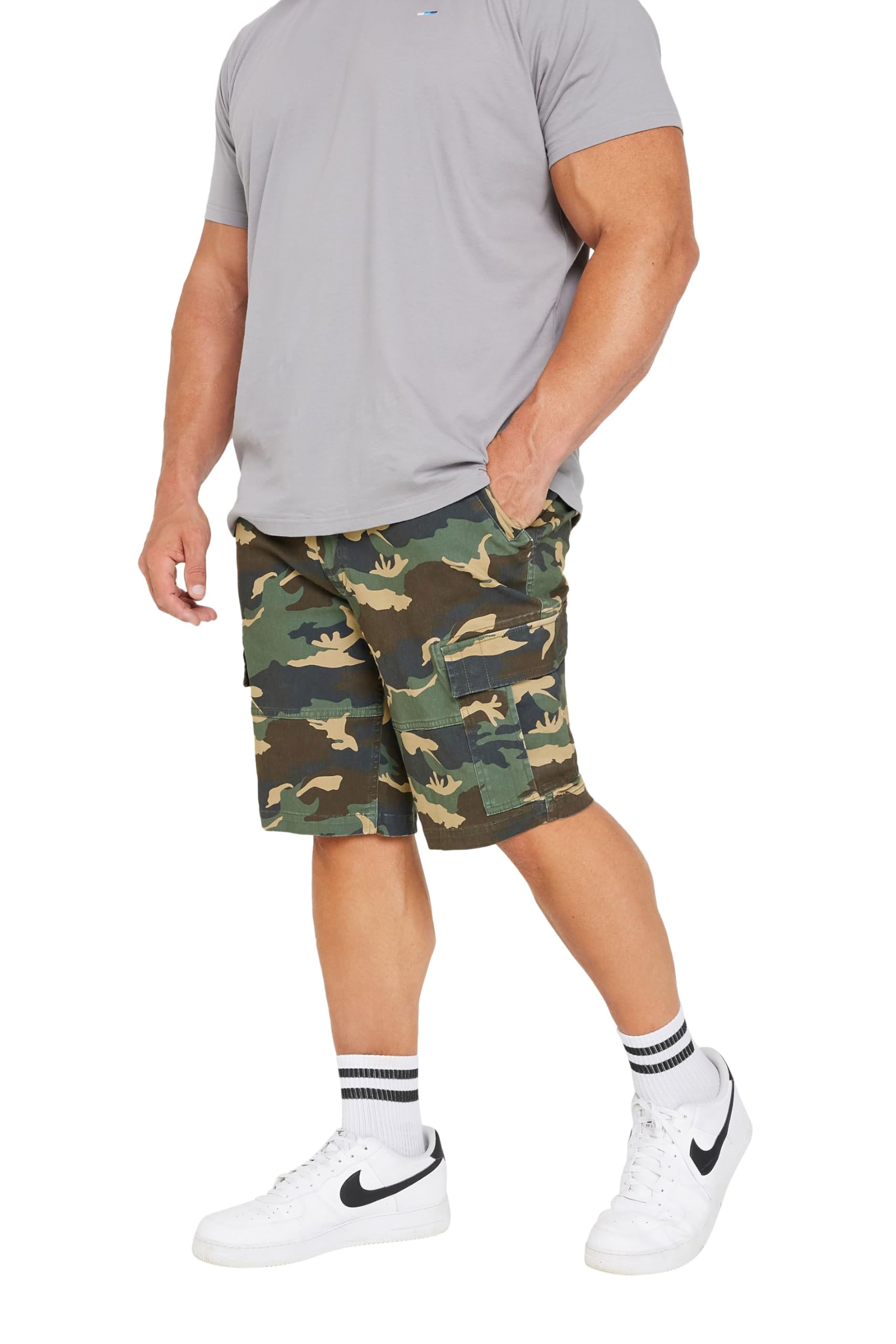 Badrhino Men's Dark Green Big & Tall Brown Camo Cargo Shorts - Plus Size Curve
