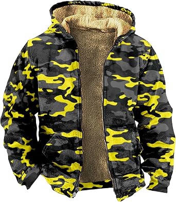 Mens Zip Up Hoodie Heavyweight Camo Hoodie Thick Fleece Lined Jacket Fall Fashion Coat Warm Winter Outwear