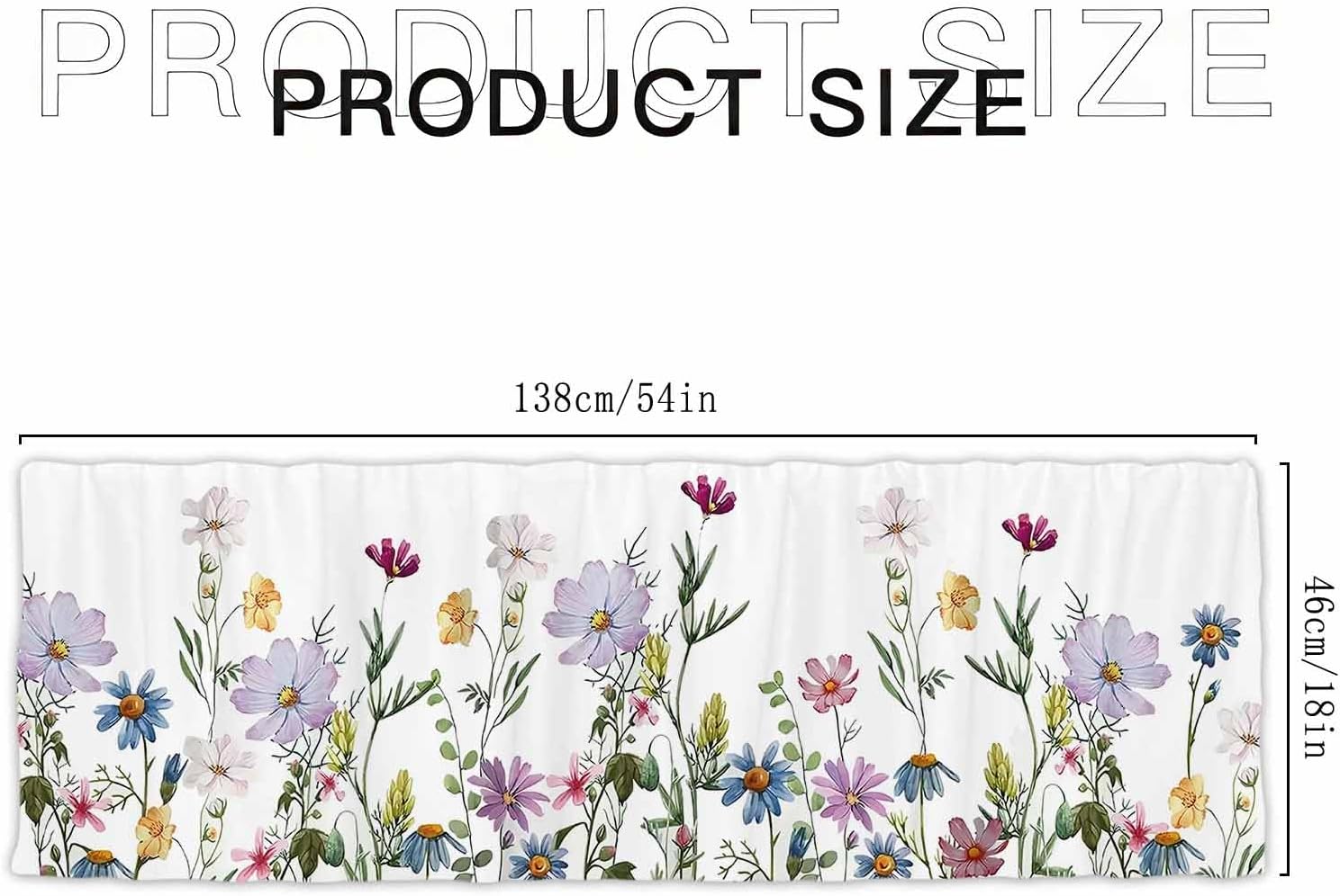 54x18Inch Polyester Watercolor Wildflower Curtain Valance Spring Floral Plant Short Topper Curtains Blue Daisy Rod Pocket Window Treatment Drapes Living Room Kitchen Farmhouse 1 Panel