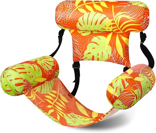 Miniatura 9 de Sillas flotantes de piscina para adultos, sillas inflables de piscina, hamaca ajustable, silla flotante de agua, patrón de plantas tropicales,