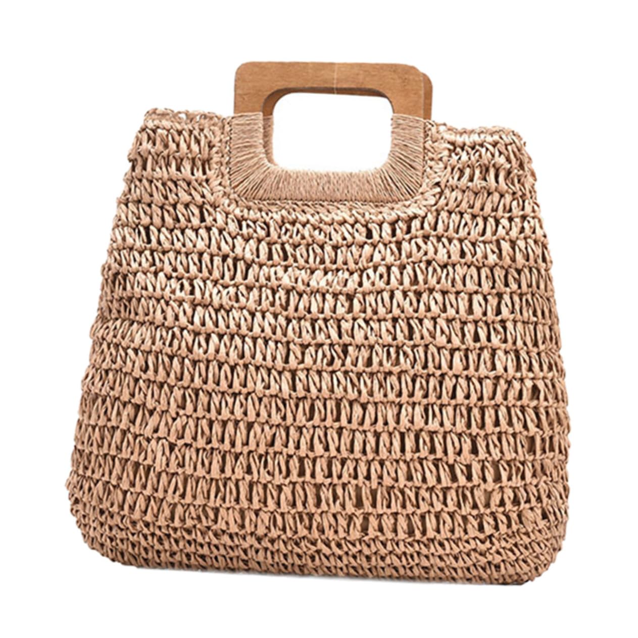 1pezzi Borsa Intrecciata Mano Per Ragazze Semplice Borsa Tote Estiva Mare Spiaggia Custodia Estiva Alla Moda Per Shopping e Spiaggia