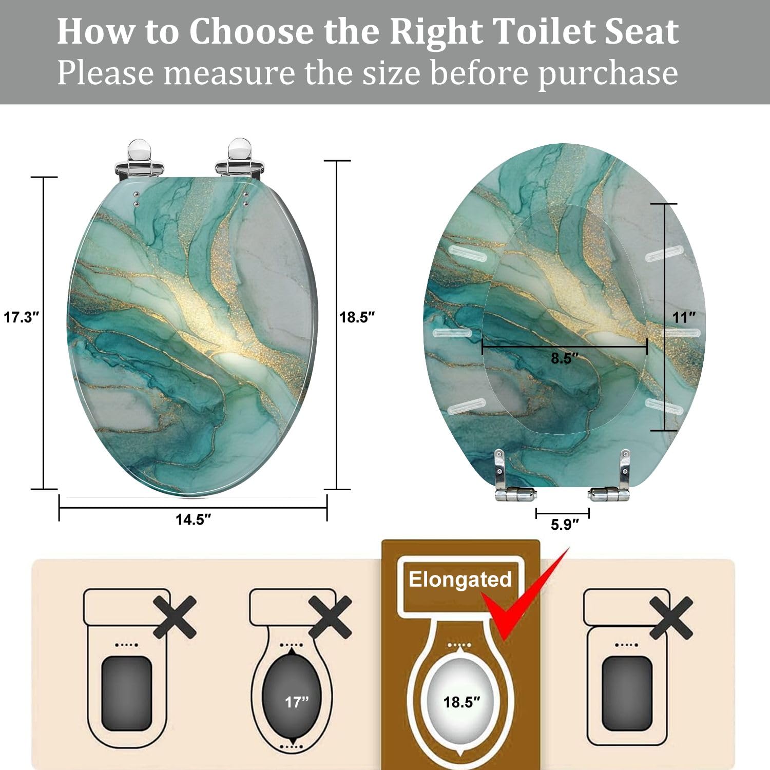 Asiento de inodoro genérico alargado de resina con cierre suave para baño.