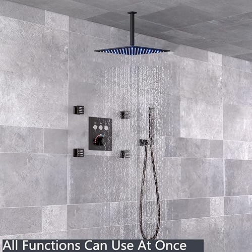 Miniatura 7 de AYIVG Sistema de ducha de lluvia de oro cepillado de 12 pulgadas, sistema de cabezal de ducha de lluvia LED con 4 chorros de cuerpo termostático,