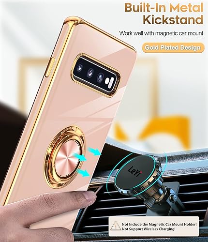 Miniatura 4 de LeYi Funda para Galaxy S10 con soporte de anillo giratorio de 360 compatible con soporte magnético de automóvil, TPU suave a prueba de golpes, funda