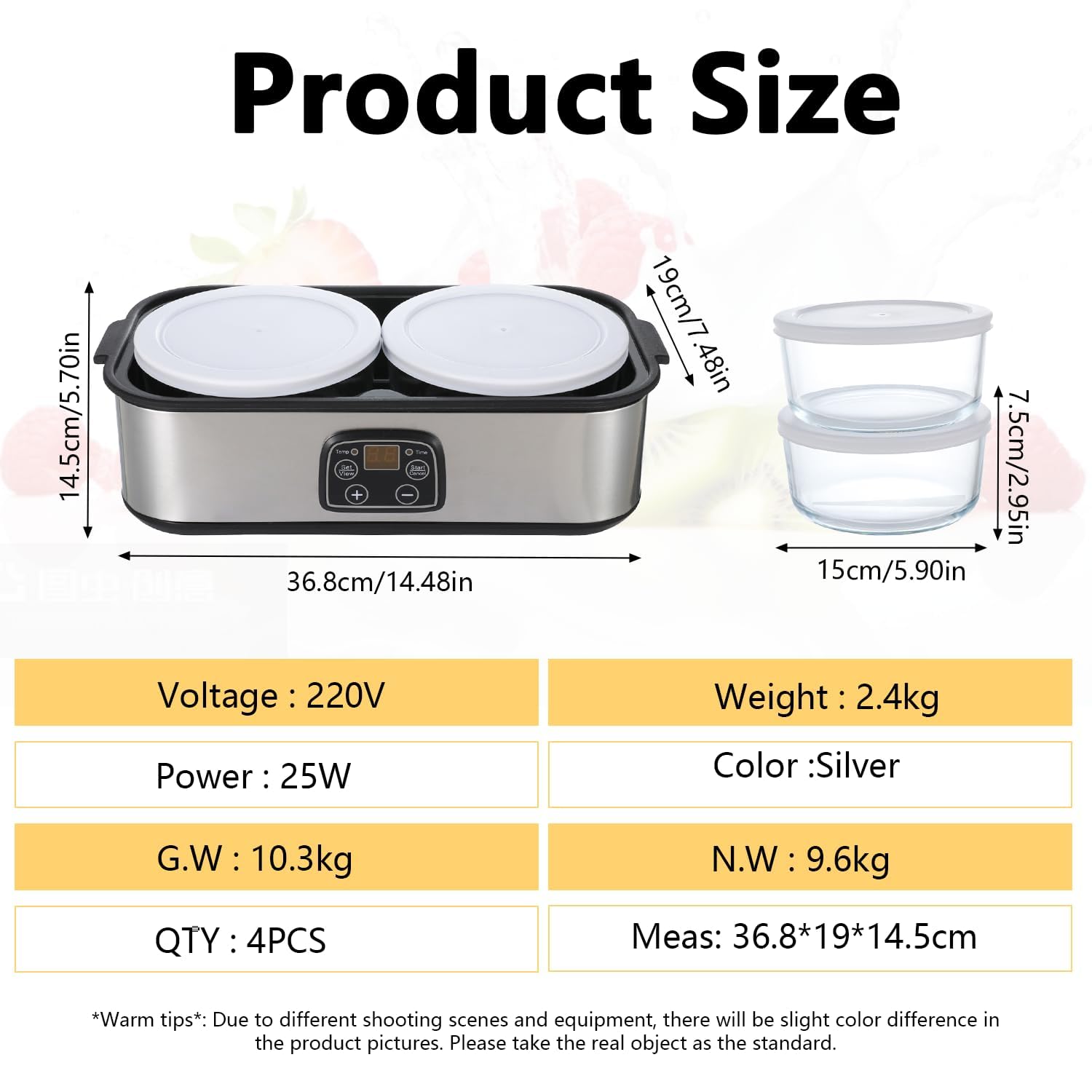 Máquina para Hacer Yogur, Yogurtera Automática de 2 litros con Pantalla Led y 2 Frascos de Vidrio, Control de Tiempo y Temperatura Ajustable, Yogurteras Eléctricas para Yogur Orgánico Casero, Queso