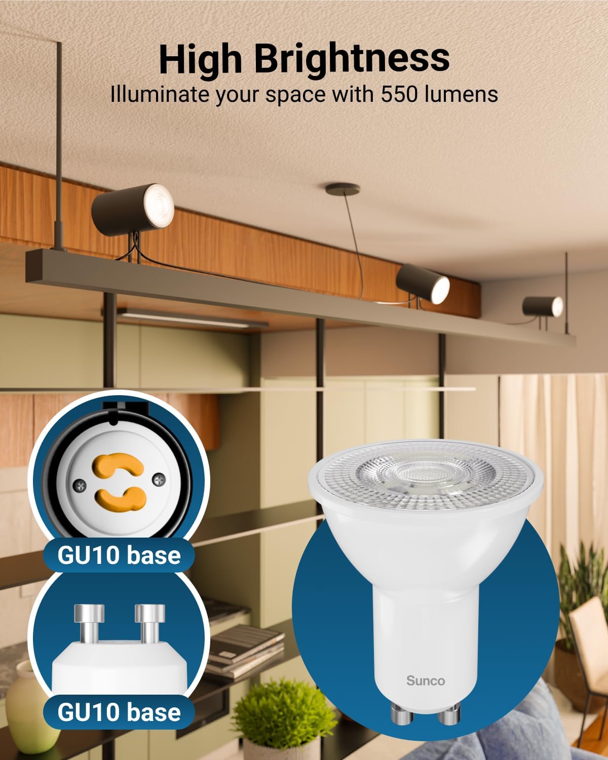 Sunco 36 Pack GU10 LED Bulb, 550LM, 3000K Warm White, 5.5W=50W Equivalent, Dimmable MR16 Bulbs for Recessed, Track Lighting, Spot Lights, Range Hood, 25000 Lifetime Hours, UL