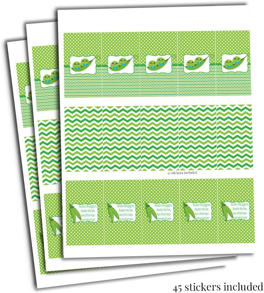 Amanda Creation Two Peas in a Pod Twin Boys Peas In A Pod Favors, Twin Baby Shower Favors For Guests, 45 Full-Cover 1.4 x 2.6 Inch Labels for Mini Bars, Hides Original Wrapper Edges image 4